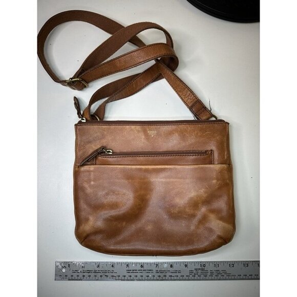 Fossil Explorer Crossbody Bag Purse Brown Cow Hide Leather Brass Hardware EUC - Picture 5 of 8
